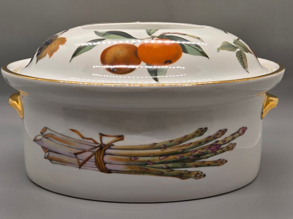Vintage Royal Worcester Evesham Gold Oval Covered Casserole Dish